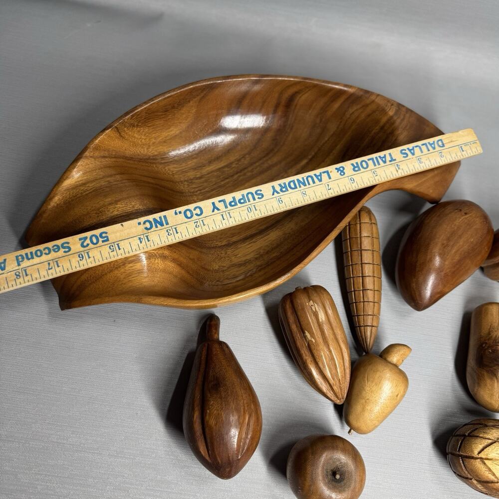 Vintage Retro MCM Carved Bowl Wooden Vegetable Fruit 10 Piece Set Fall Cottage - Picture 12 of 16